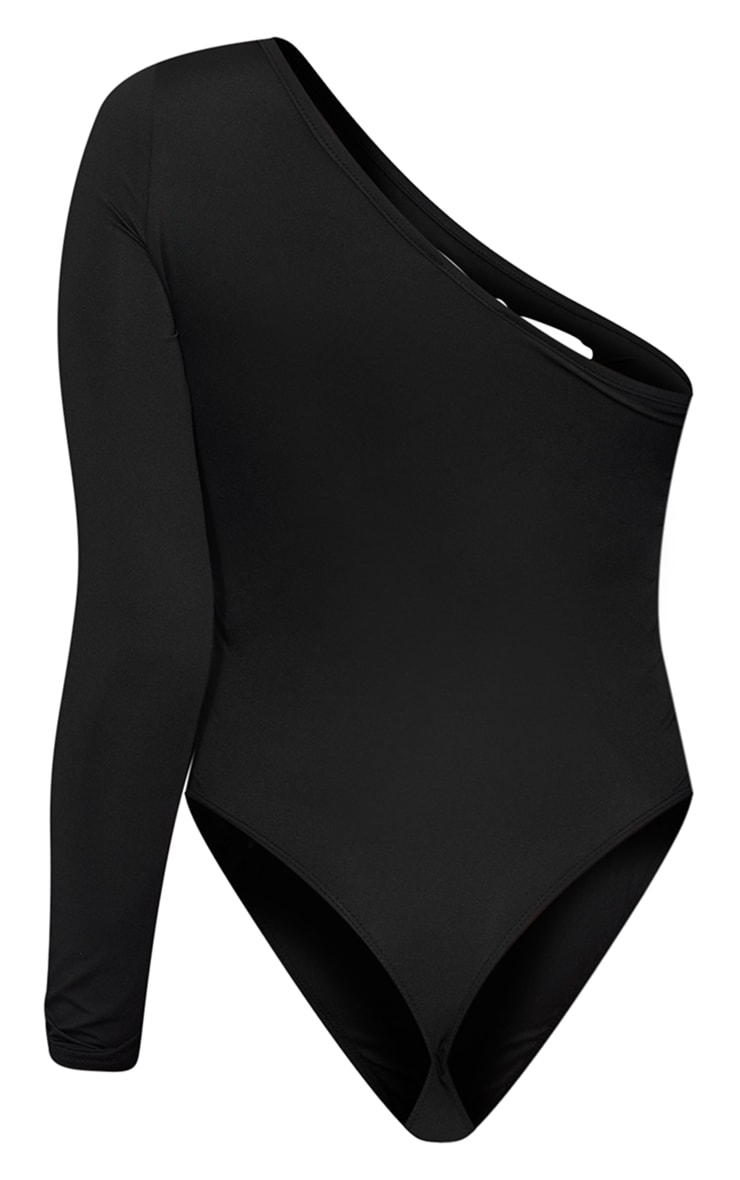 Black One Shoulder Laser Cut Out Bodysuit image 6