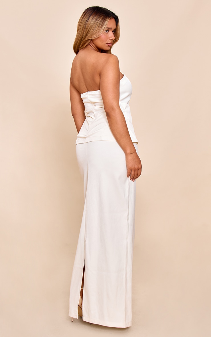 Shape Butter Cream Tailored Bandeau Wrap Over Gold Trim Maxi Dress image 2