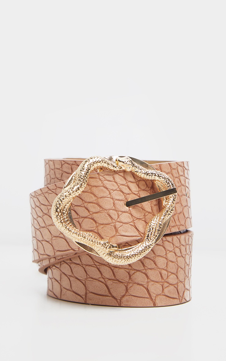 Natural Croc Twisted Snake Buckle Belt