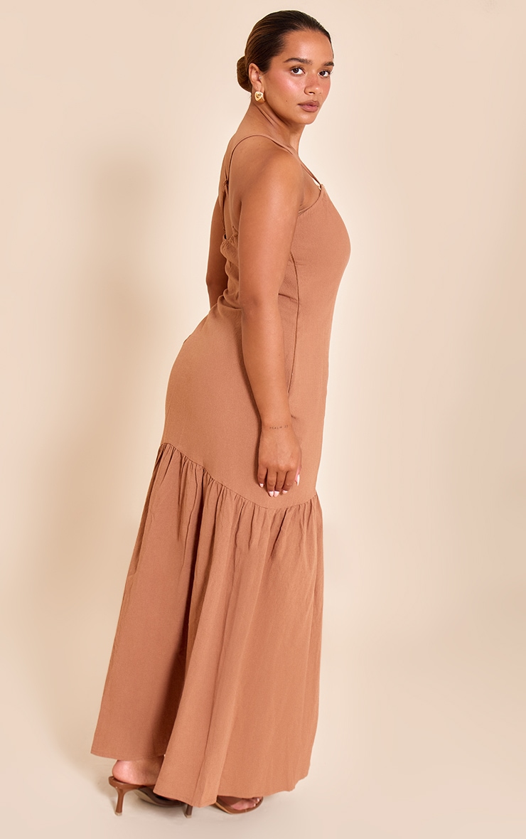 Shape Mocha Linen Gold Wave Trim Dropped Hem Maxi Dress image 2