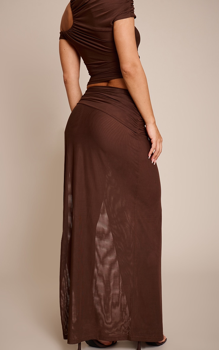 Chocolate Double Layer Mesh Trim Detail Maxi Skirt  image 3