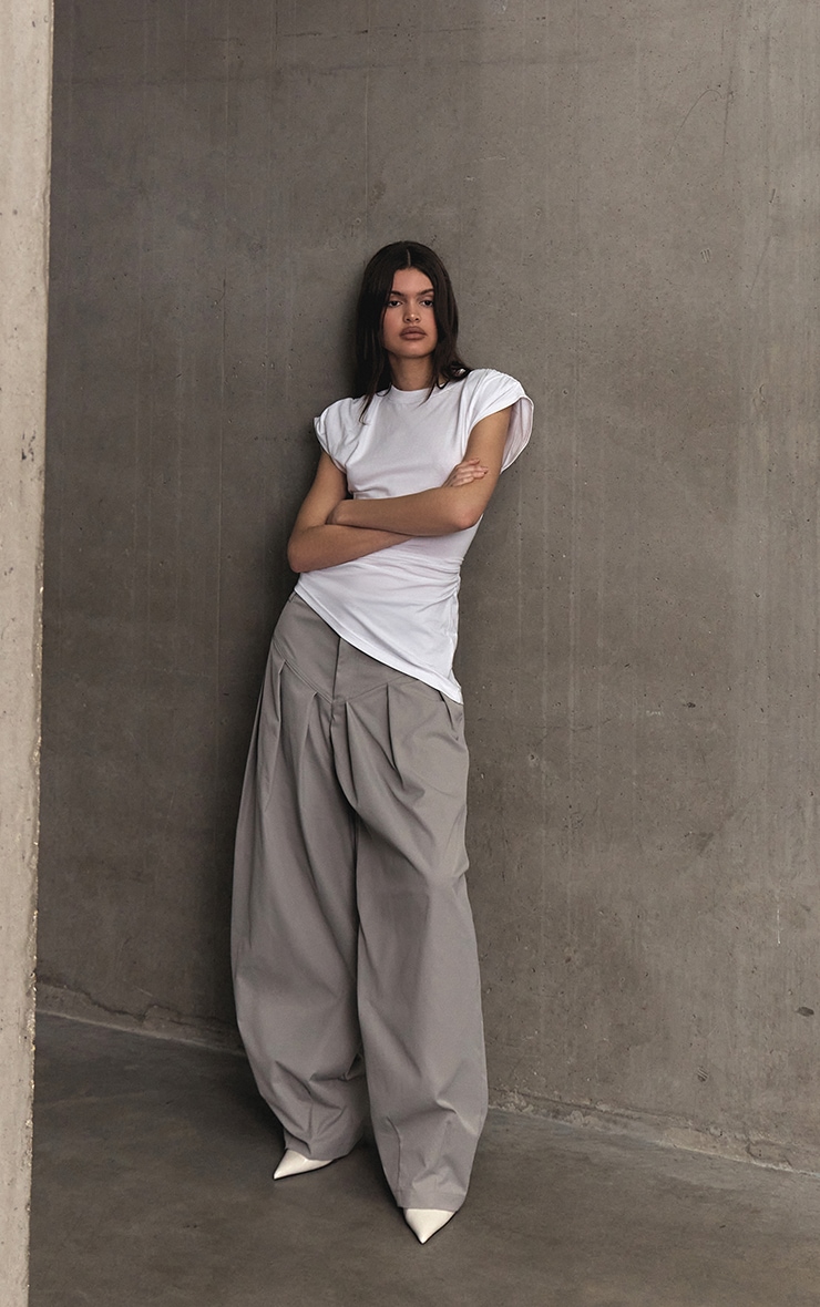 Grey Woven Pleated Balloon Trousers