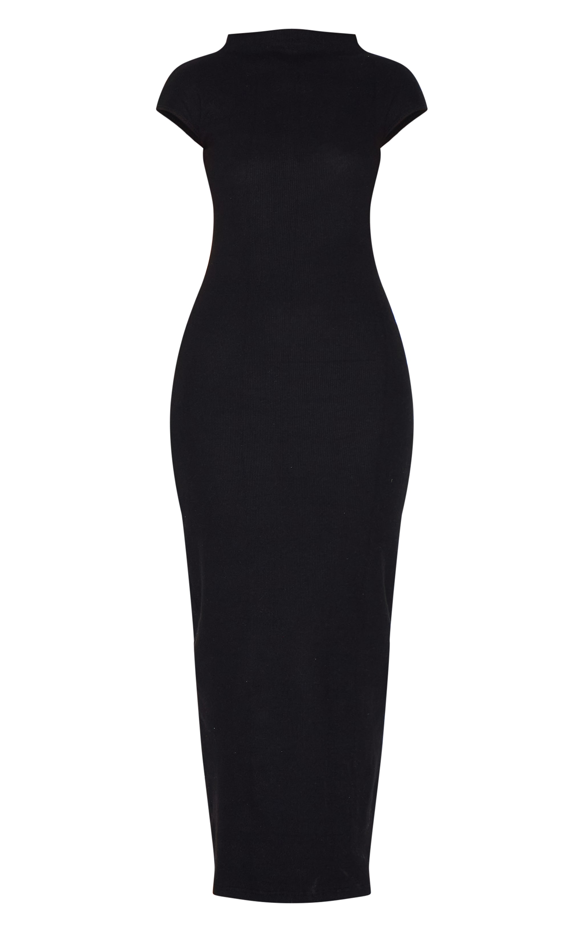 Black Heavy Brushed Rib High Neck Cap Sleeve Maxi Dress image 5