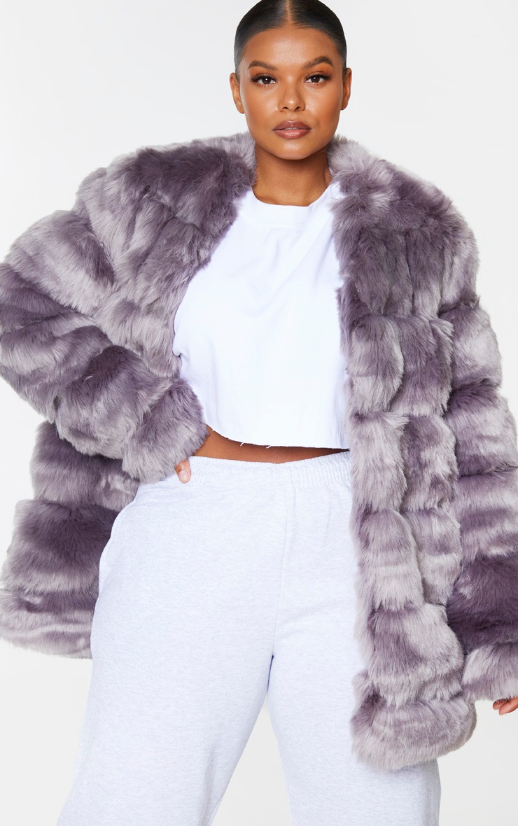 Plus Grey Faux Fur Bubble Coat