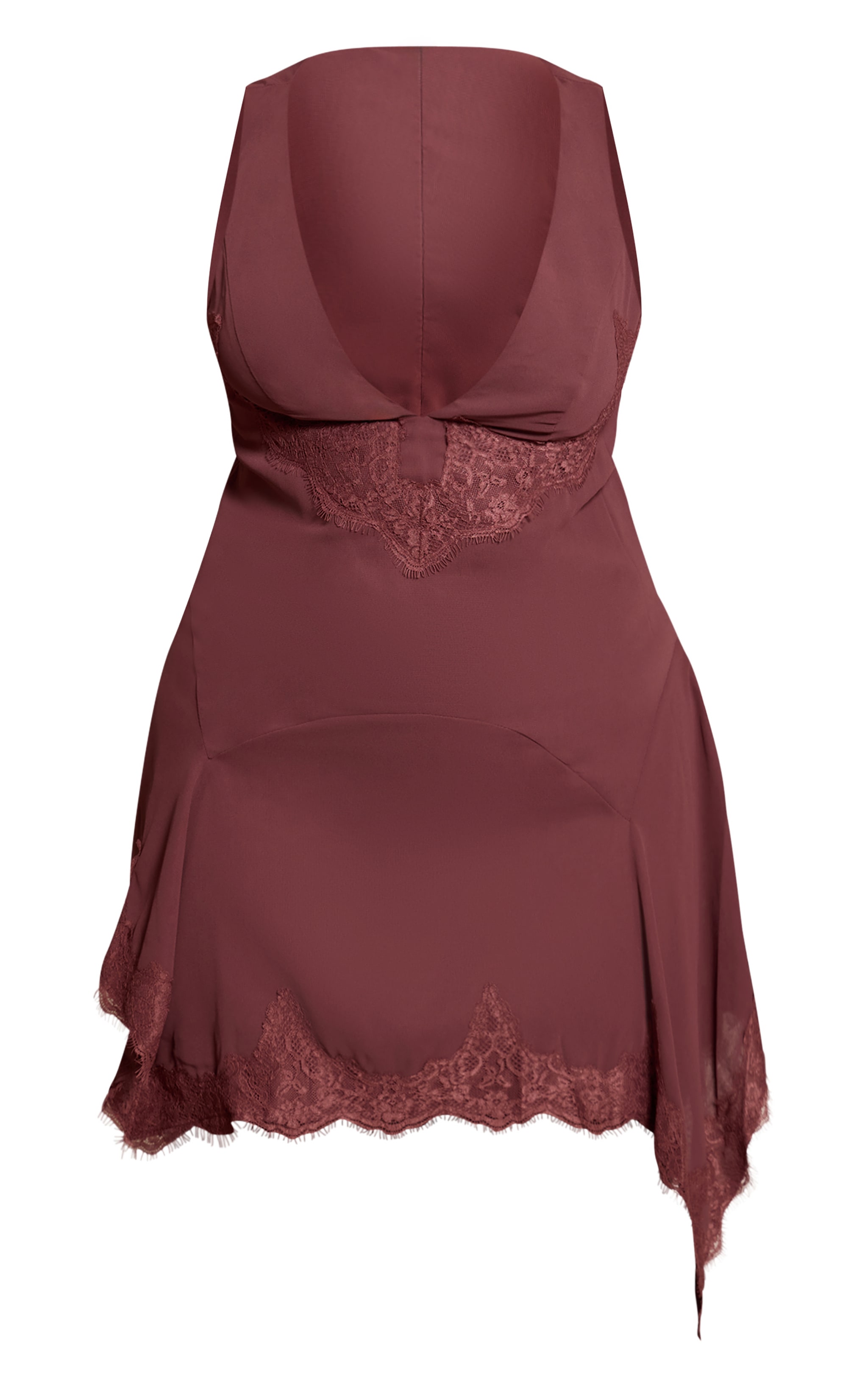 Plus Dark Plum Lace Trim Plunge Bodycon Dress image 5