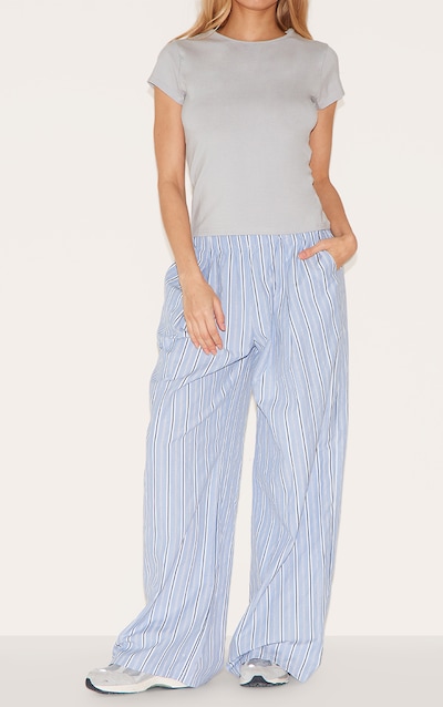 Blue Pinstripe Elasticated Waist Wide Leg Pants