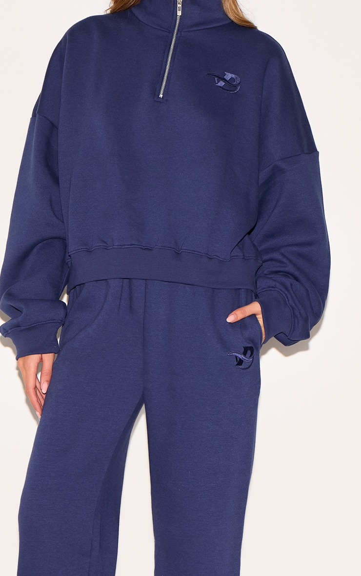 PRETTYLITTLETHING Navy Wide Leg Embroidered Sweatpants image 4
