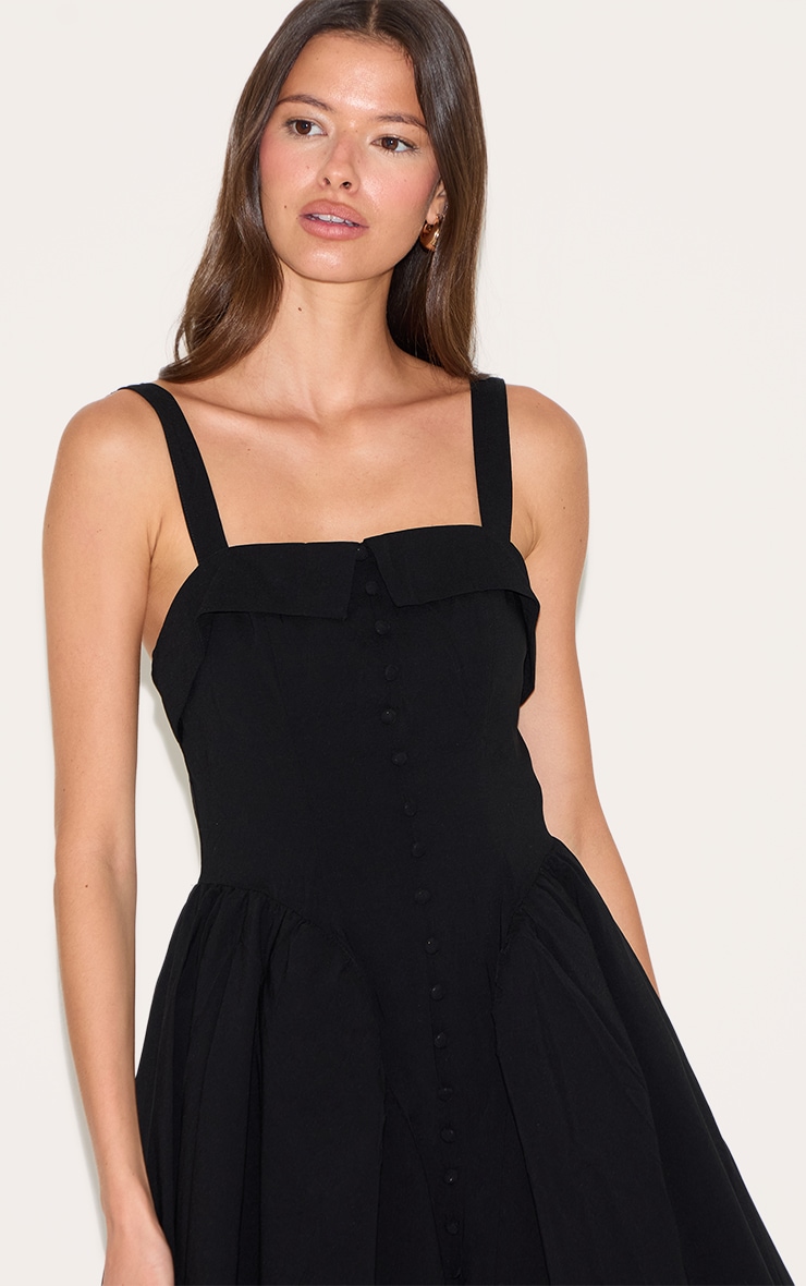 Black V Waist Button Down Shift Dress image 4