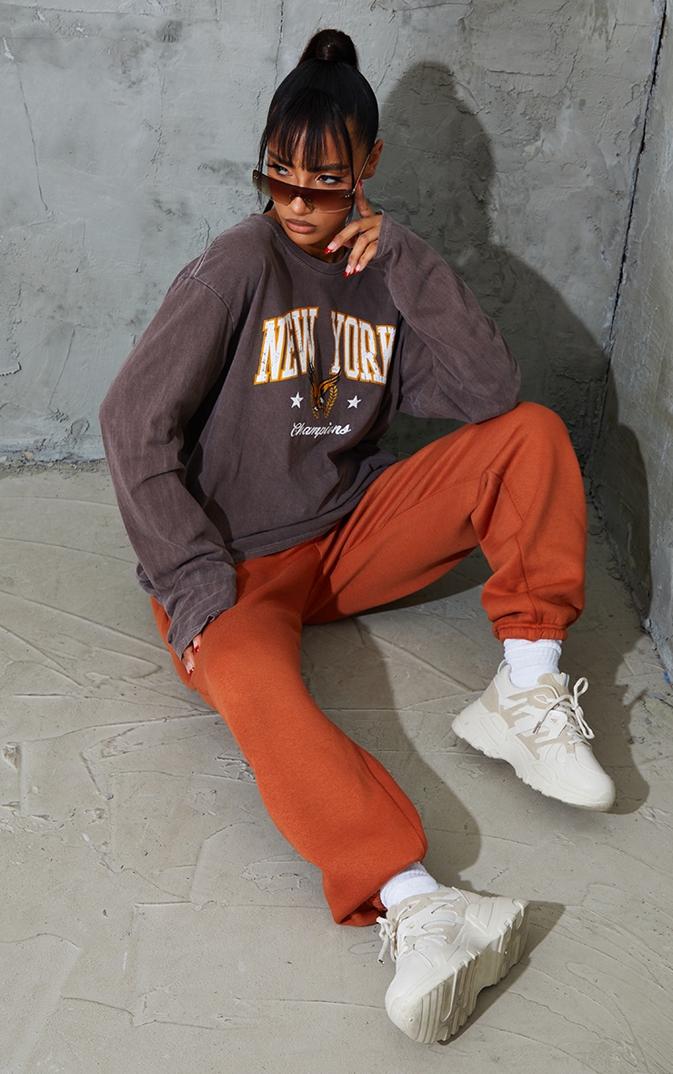 Chocolate New York Champion Washed Long Sleeve T Shirt image 3