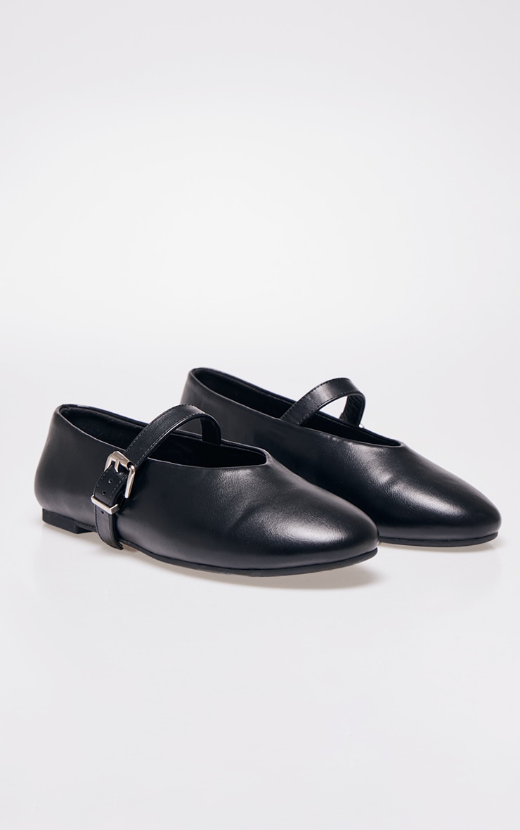 Black PU Round Toe Ballet Pumps image 3