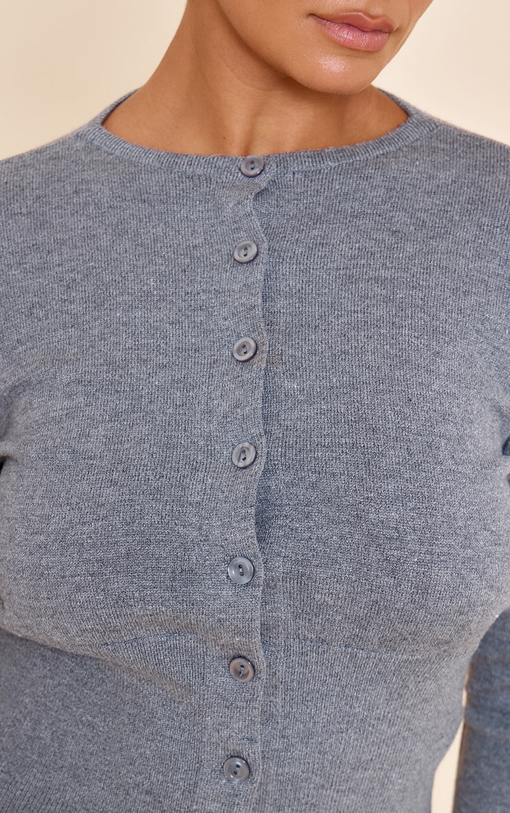 Shape Charcoal Knitted Button Front Wide Rib Cardigan image 4