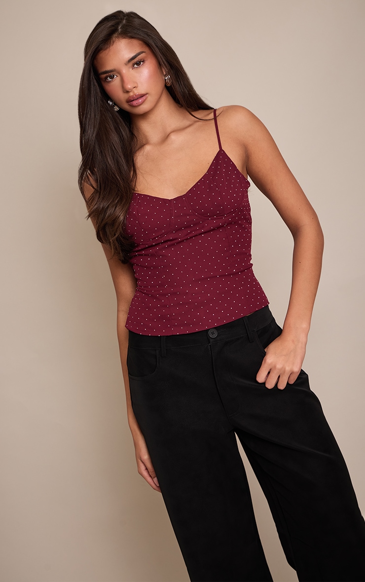 Deep Wine Diamante Cami