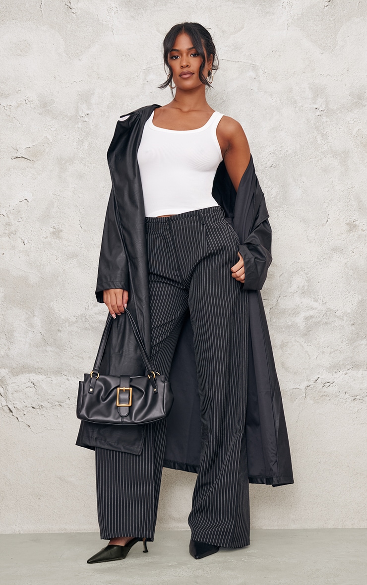 Tall Black Pinstripe Tailored Wide Leg Pants image 2