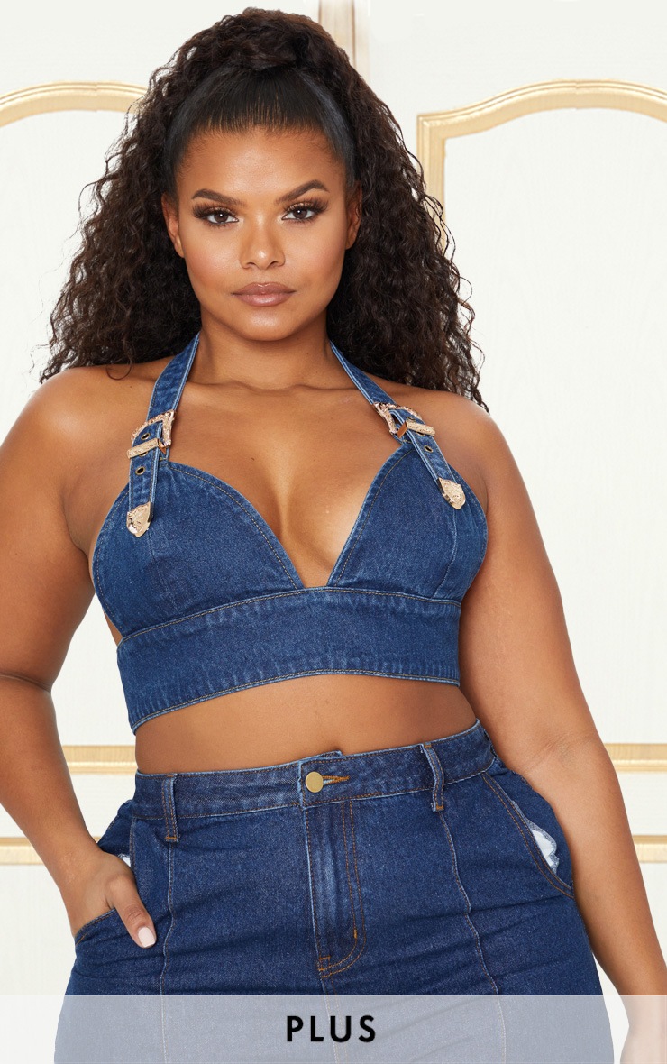 Plus Mid Wash Denim Bralet