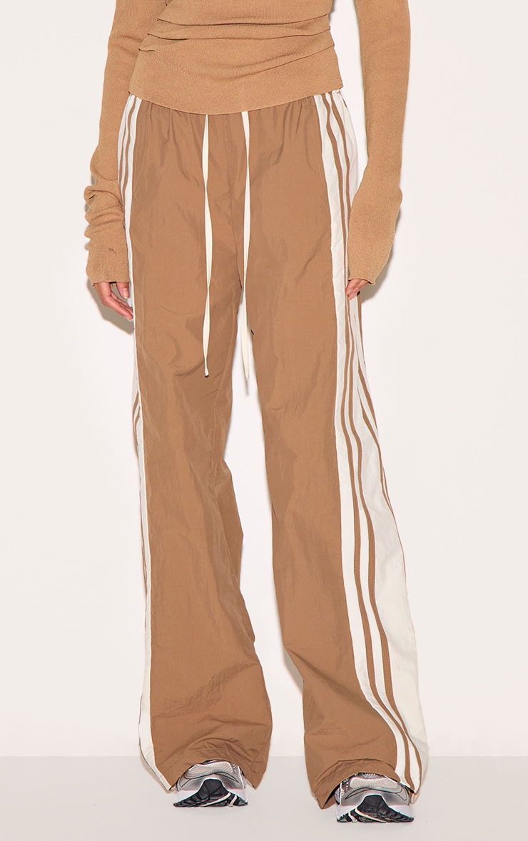 Mocha Shell Contrast Side Stripe Track Pants image 1