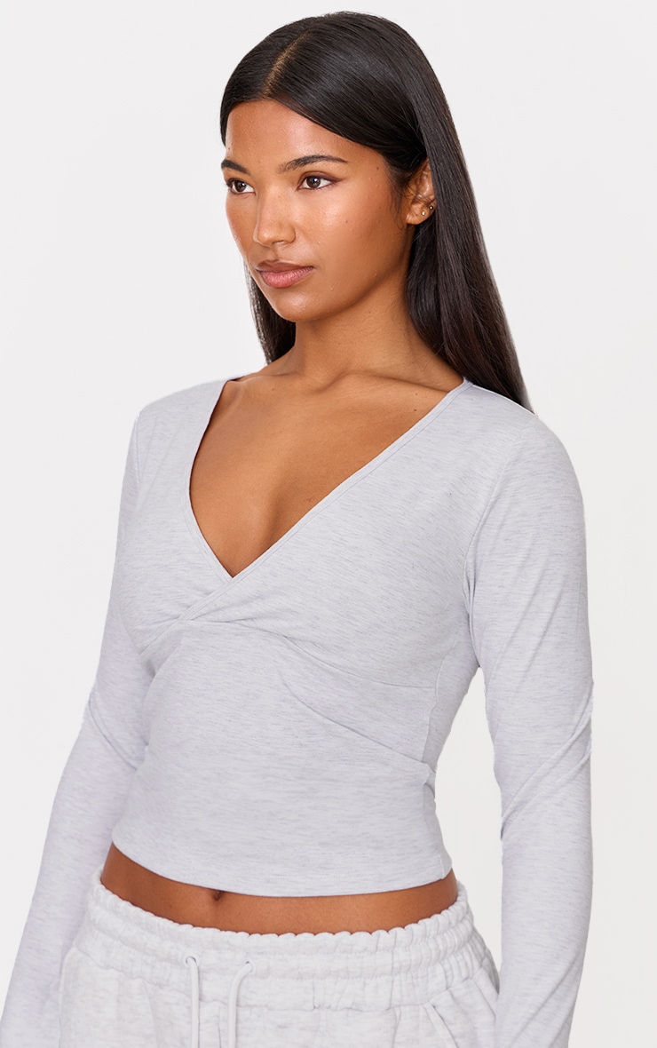 Ash Grey Sculpt Crossover Long Sleeve Top image 4