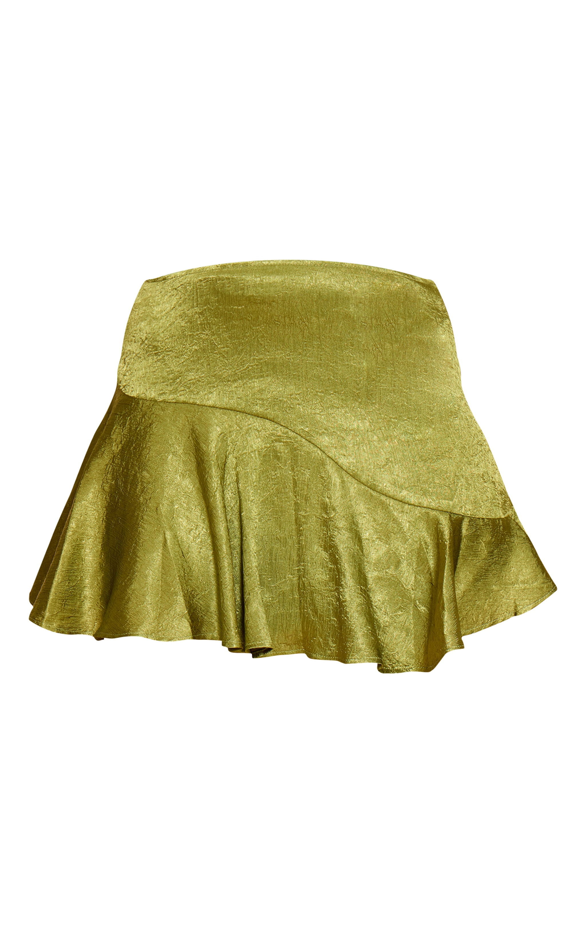 Olive Textured Satin Scalloped Edge Mini Skirt image 6