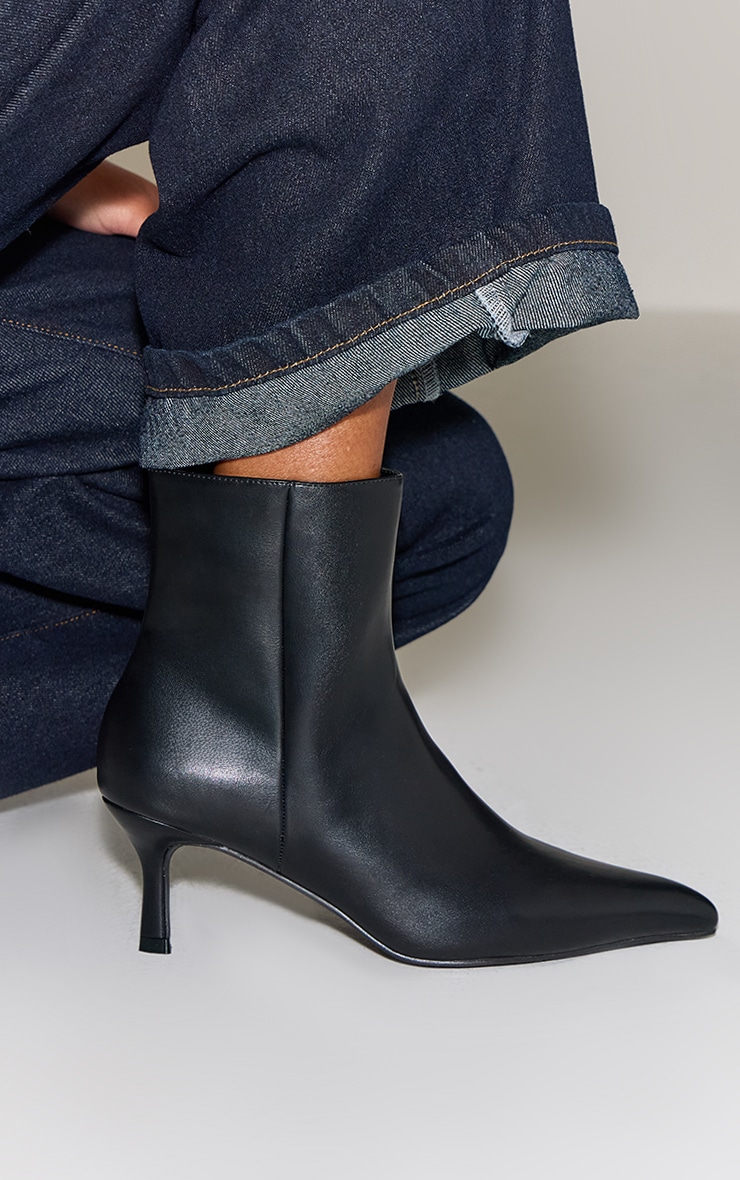 Black Pointed Toe Kitten Heeled Ankle Boot image 1