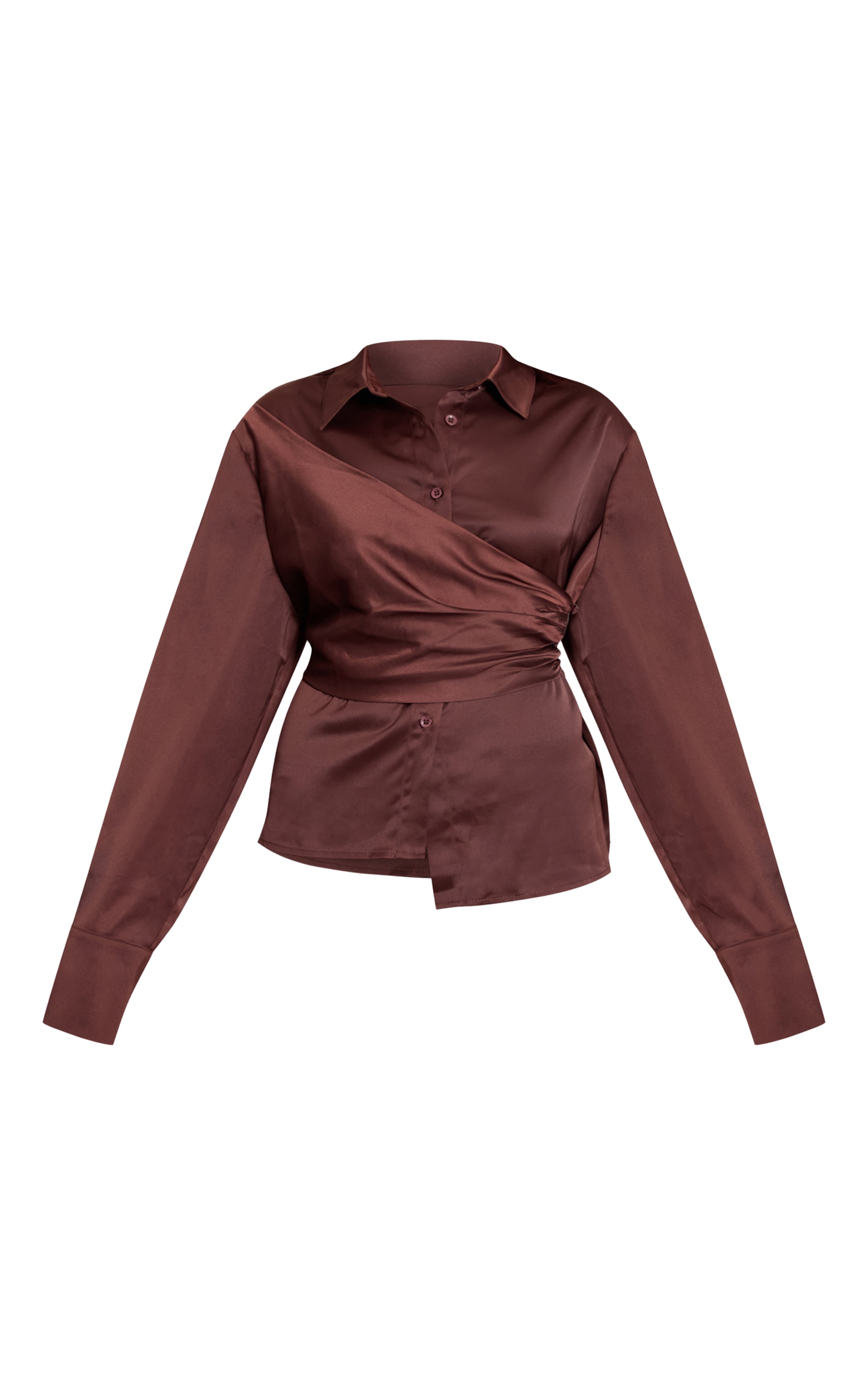 Chemise cache-coeur satinée chocolat à manches longues image 5