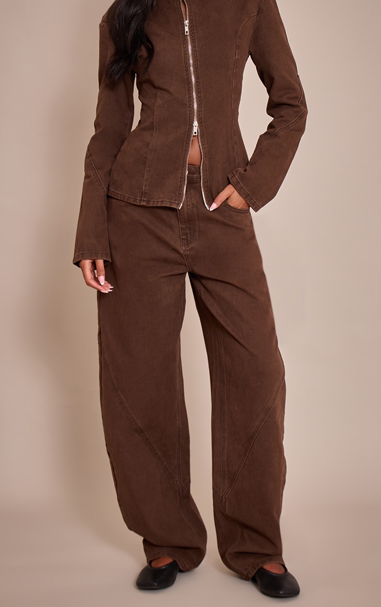 Tall Chocolate Seam Detail Barrel Jeans image 2