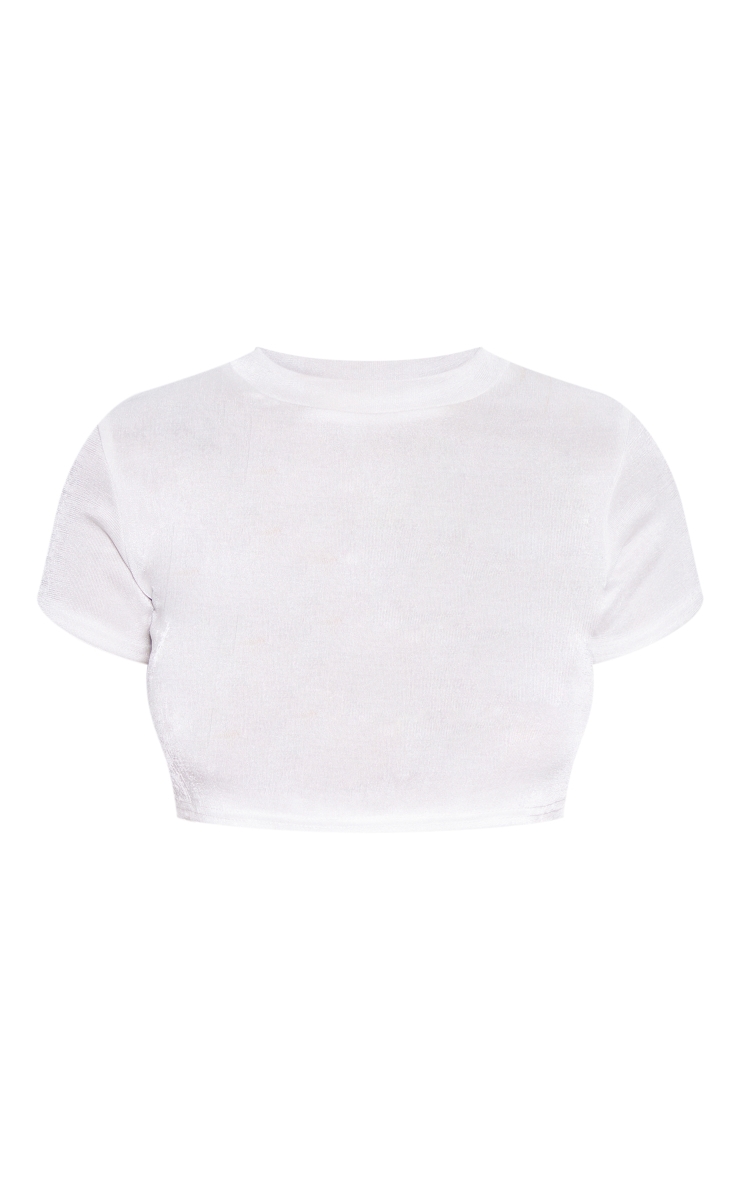 White Acetate Slinky Short Sleeve Crop Top PrettyLittleThing USA