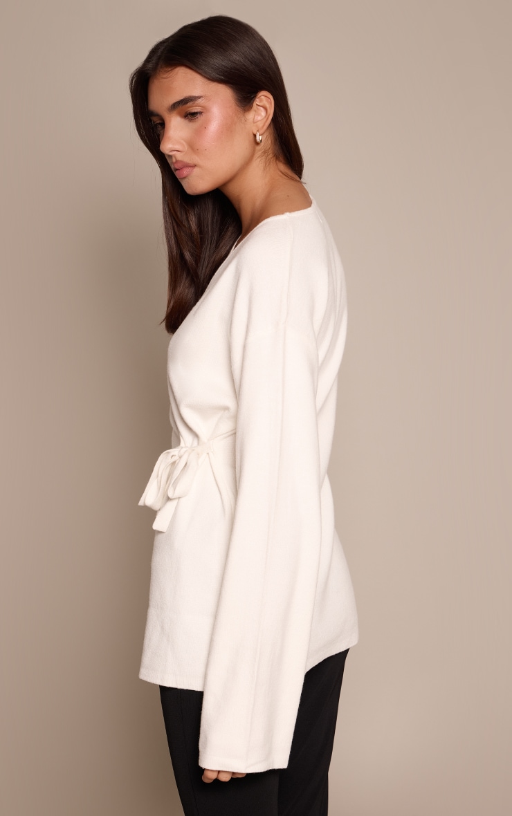 Cream Long Sleeve Wrap Cardigan  image 2
