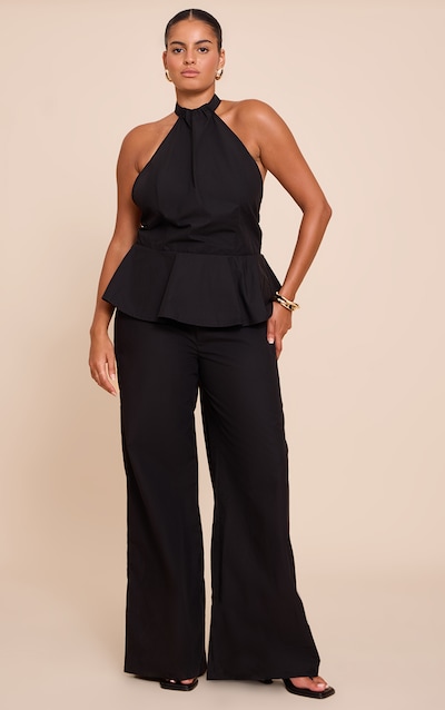 Plus Black Woven Peplum Hem Jumpsuit