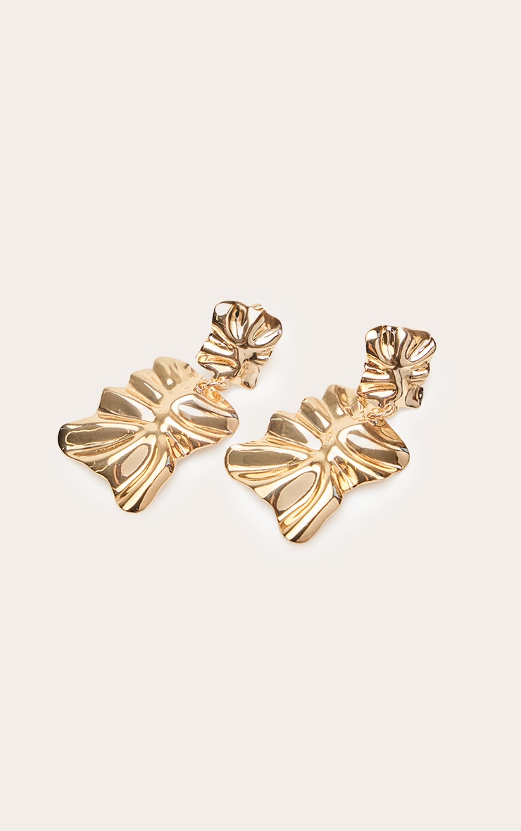 Gold Textured Abstract Draped Statement Earrings image 3