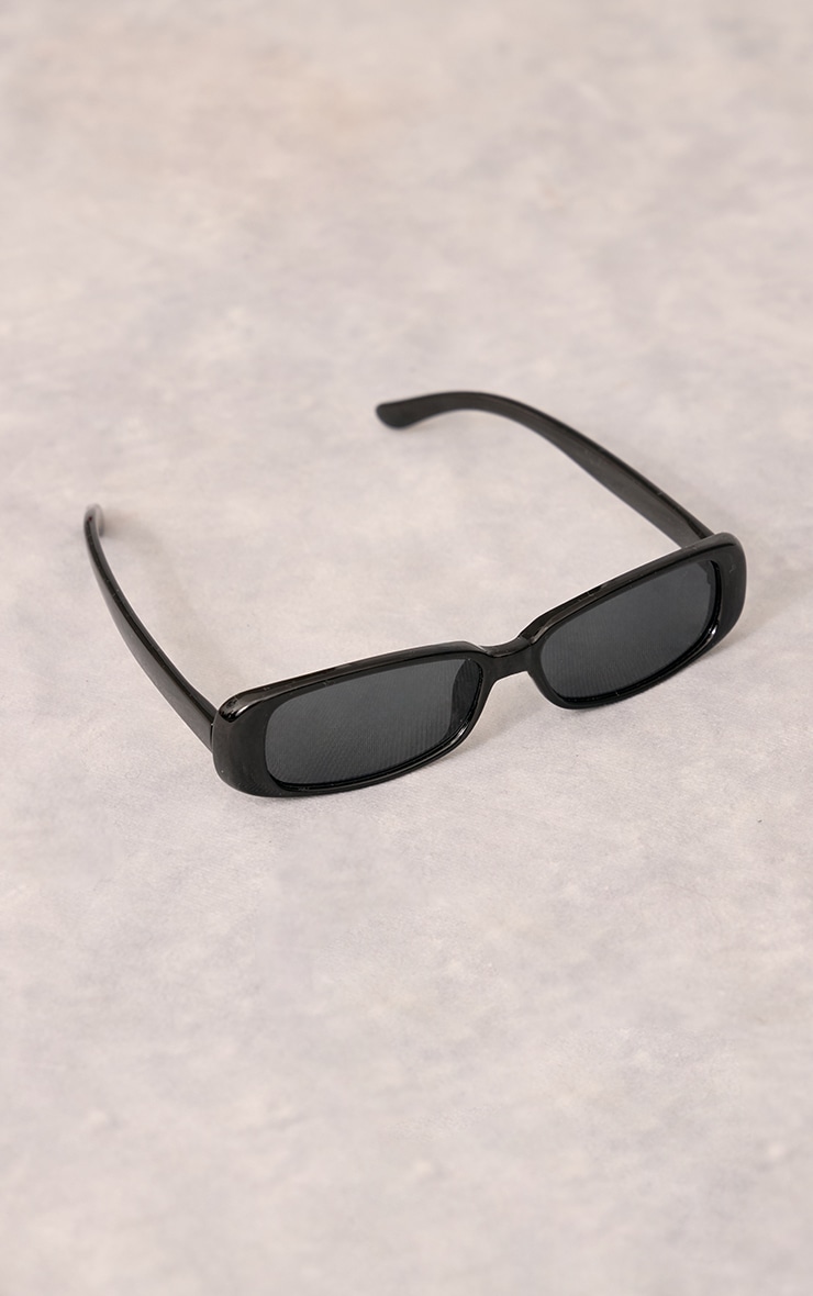 Black Ultra Slim Rounded Rectangular Sunglasses image 2