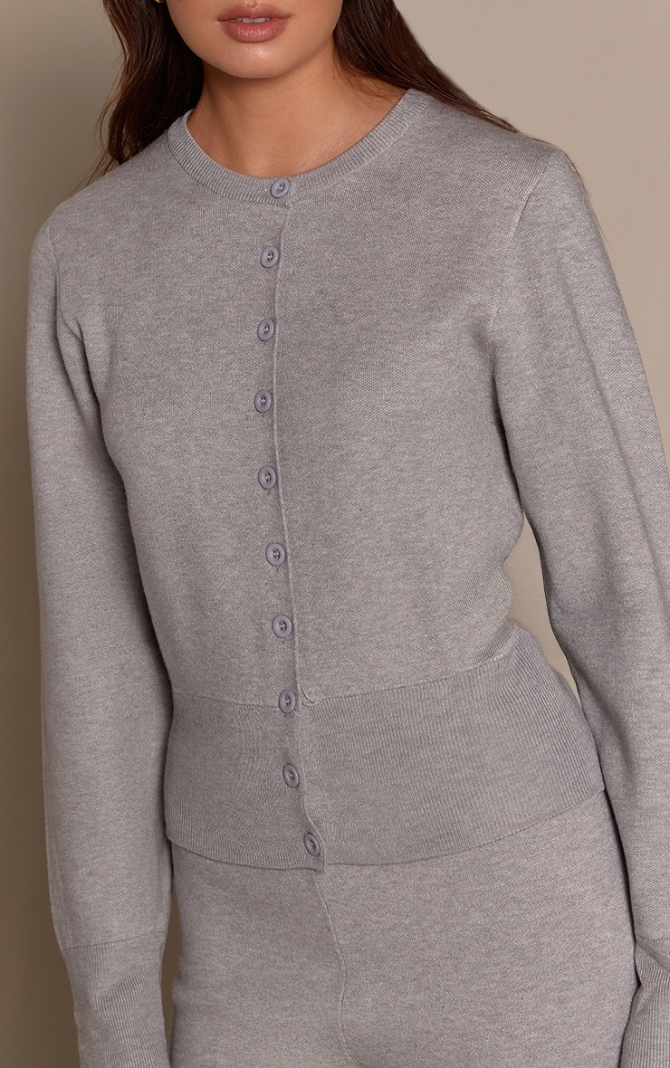 Grey Marl Compact Knit Placket Detail Cardigan  image 4