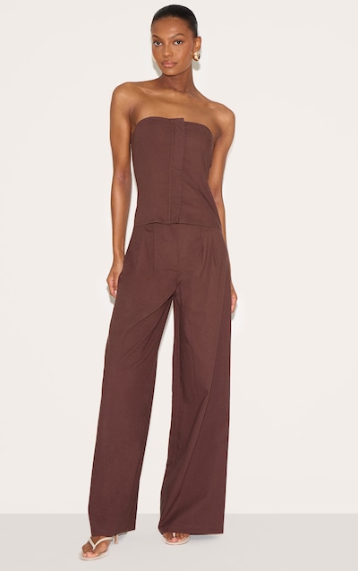 Combinaison bustier de tailleur large en effet lin mélangé chocolat