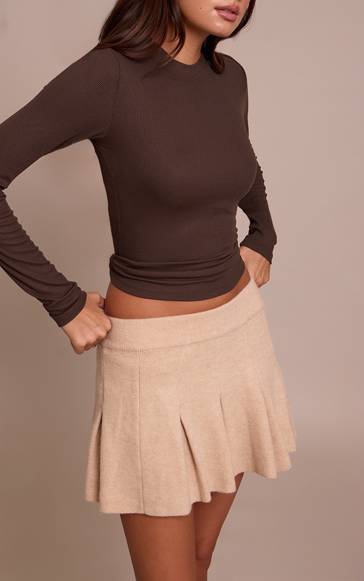 Oatmeal Soft Knit Pleated Mini Skirt image 2