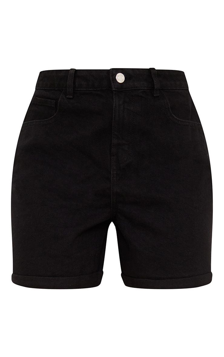 Washed Black High Waisted Turn Up Mom Denim Shorts Denim PLT KSA