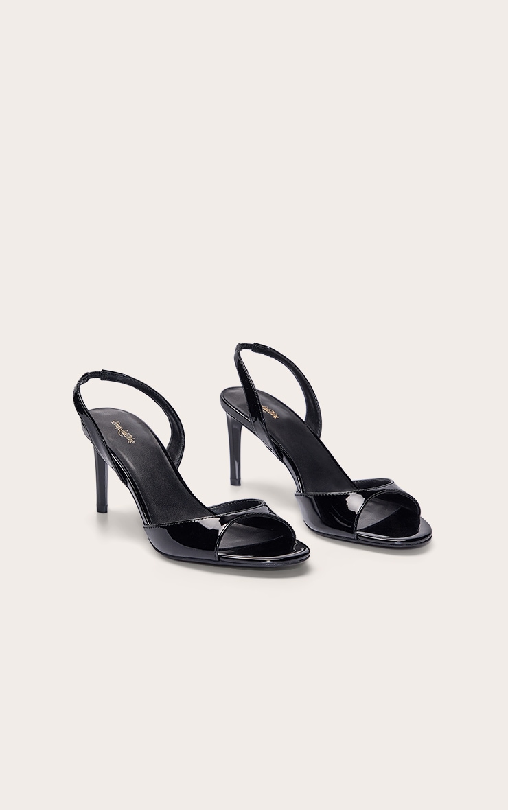 Black Patent Round Toe Barely There Heeled Sandals image 3