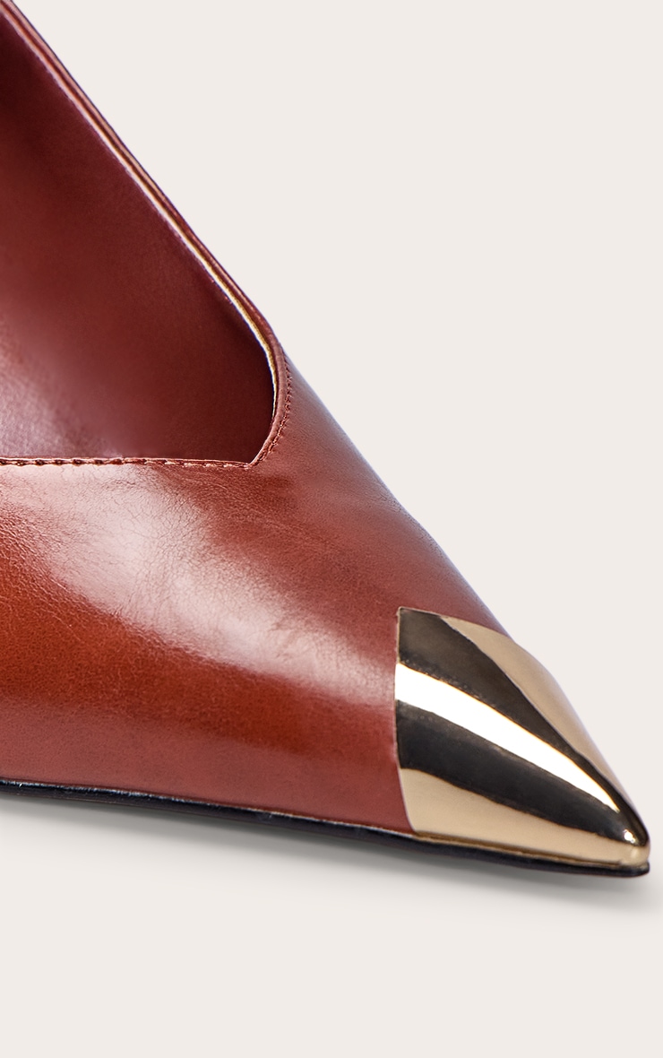 Tan Crinkle PU Gold Cap Court Heels image 5