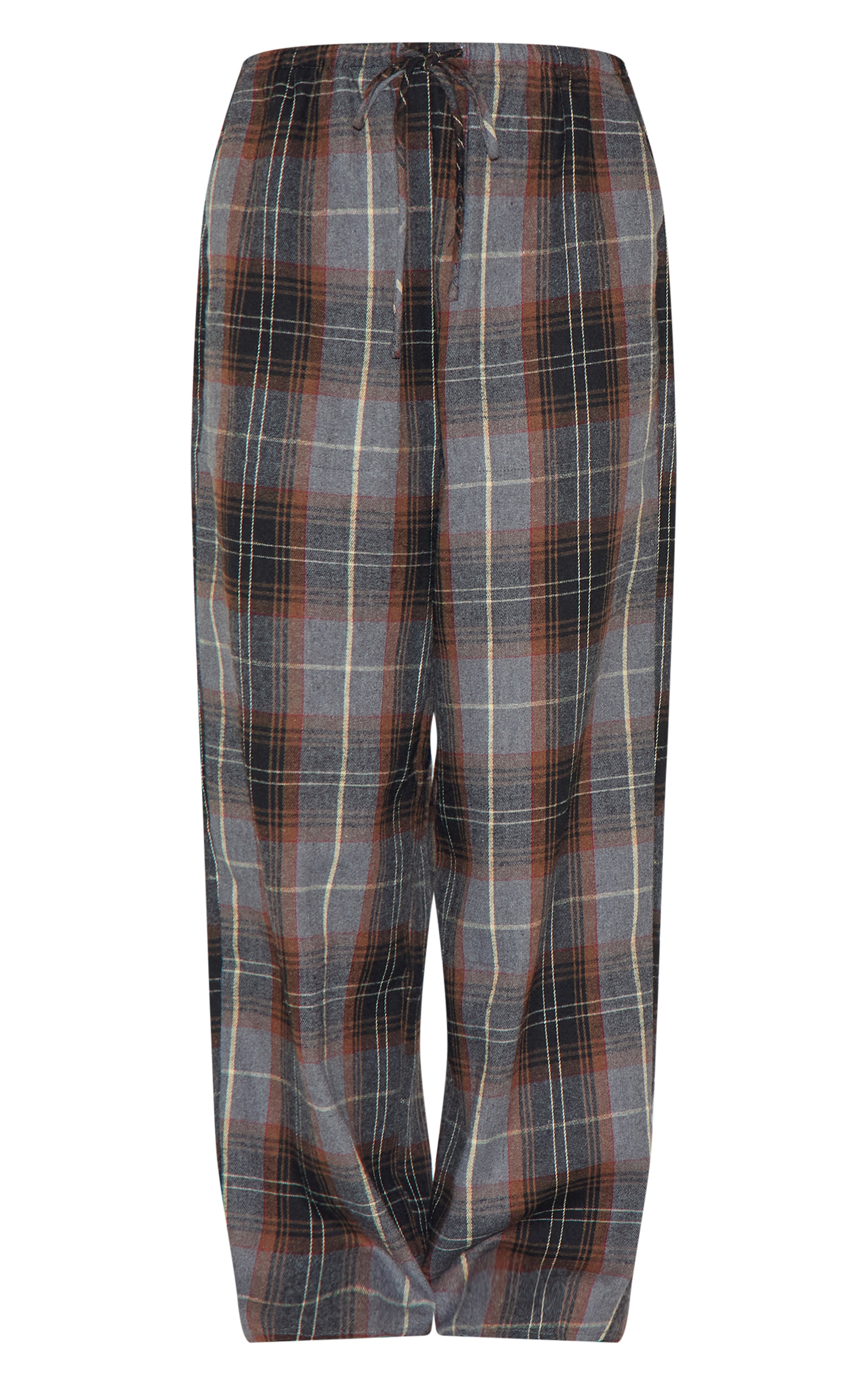 Dark Brown Check Print Drawstring Waist Slouchy Pants image 5