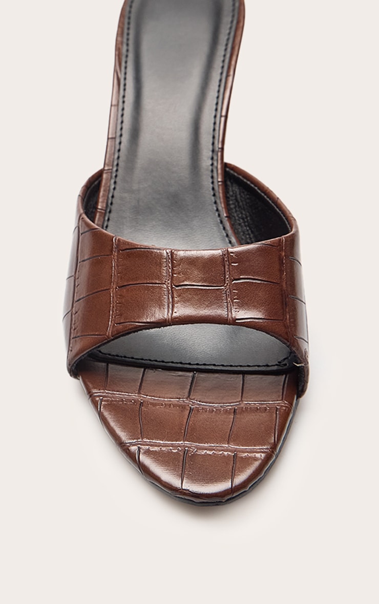 Chocolate Croc Faux Leather Mid Heel Mules image 5