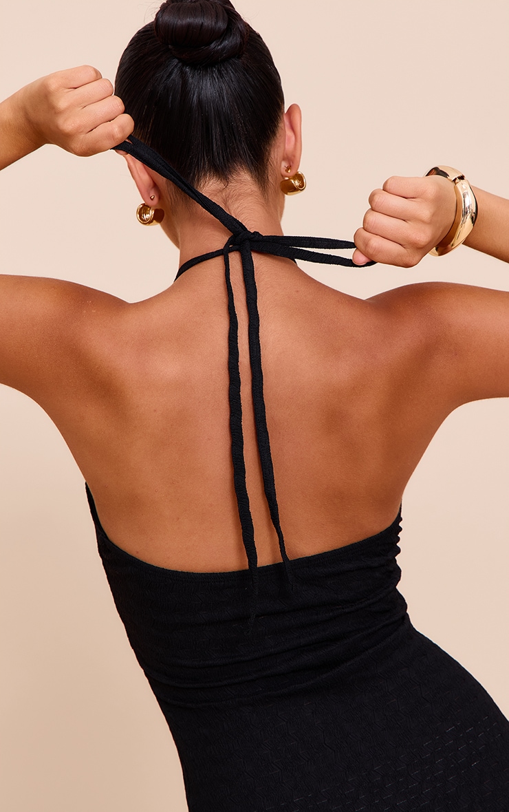 Black Textured Halterneck Maxi Dress image 4