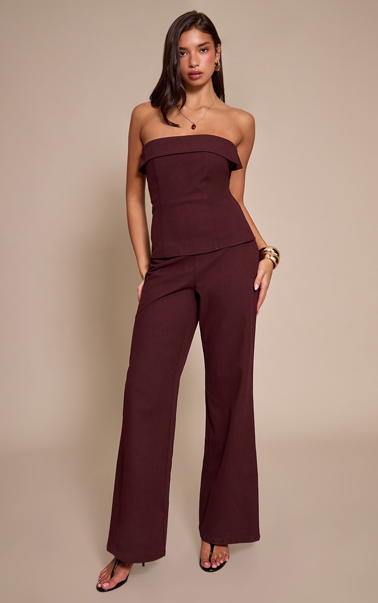Plum Faux Suede Bandeau Foldover Jumpsuit image 1