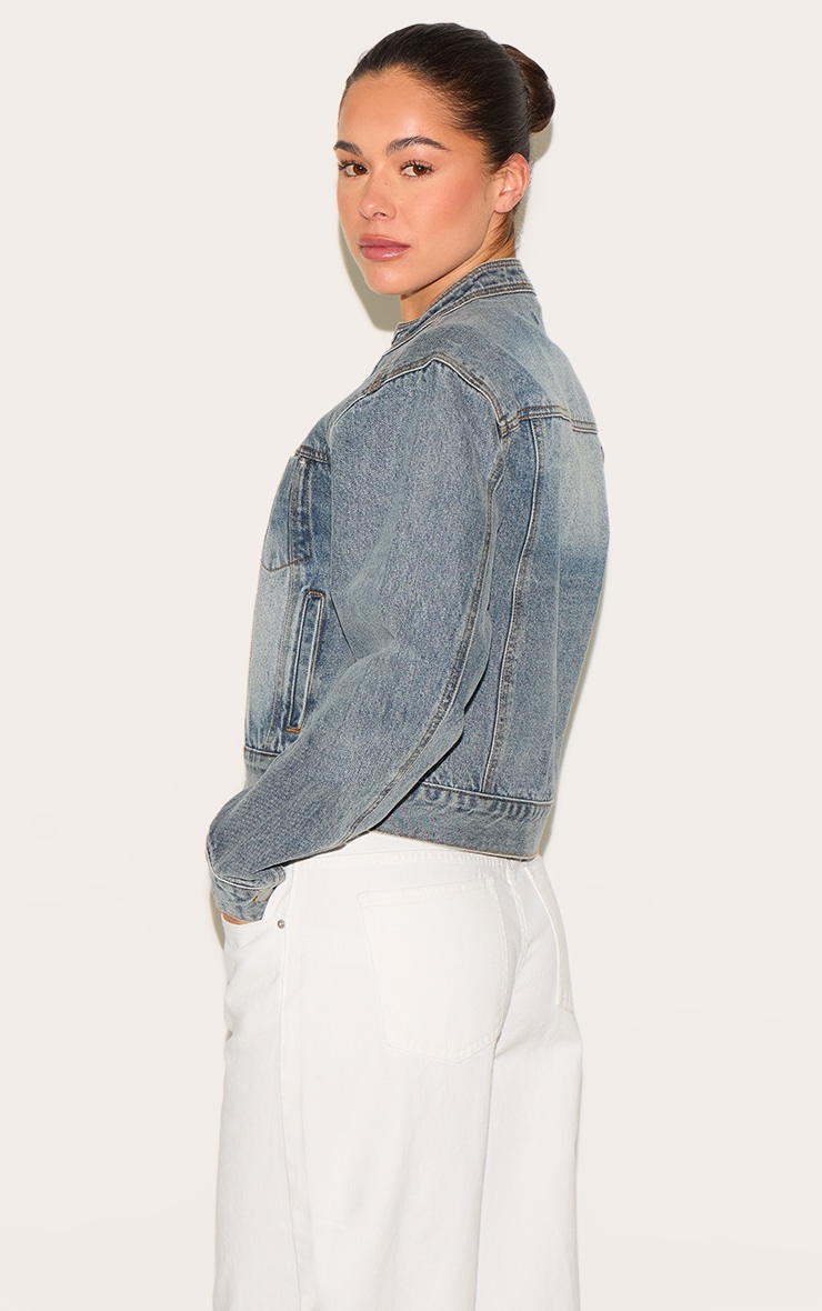 Vintage Blue Racer Collar Denim Jacket image 2
