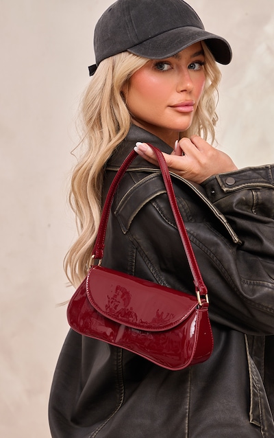 Burgundy Patent Slim Curved Shoulder Bag