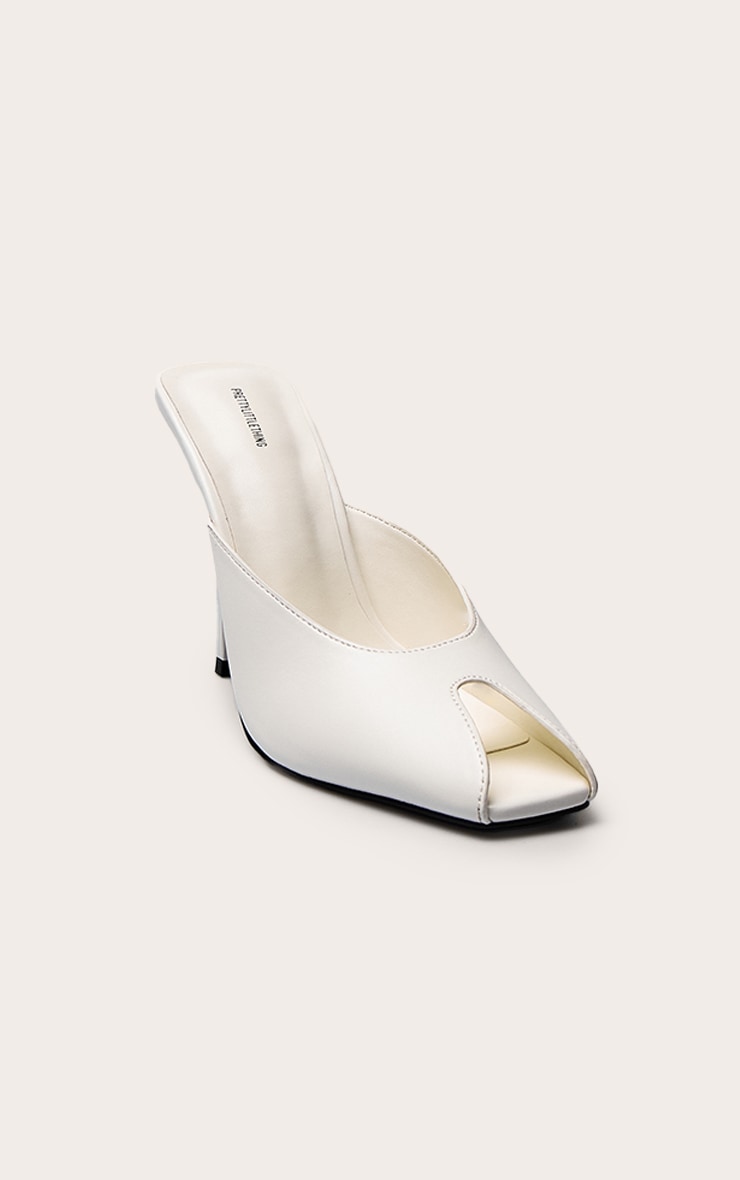 Cream PU Peep Toe High Heeled Mules image 3
