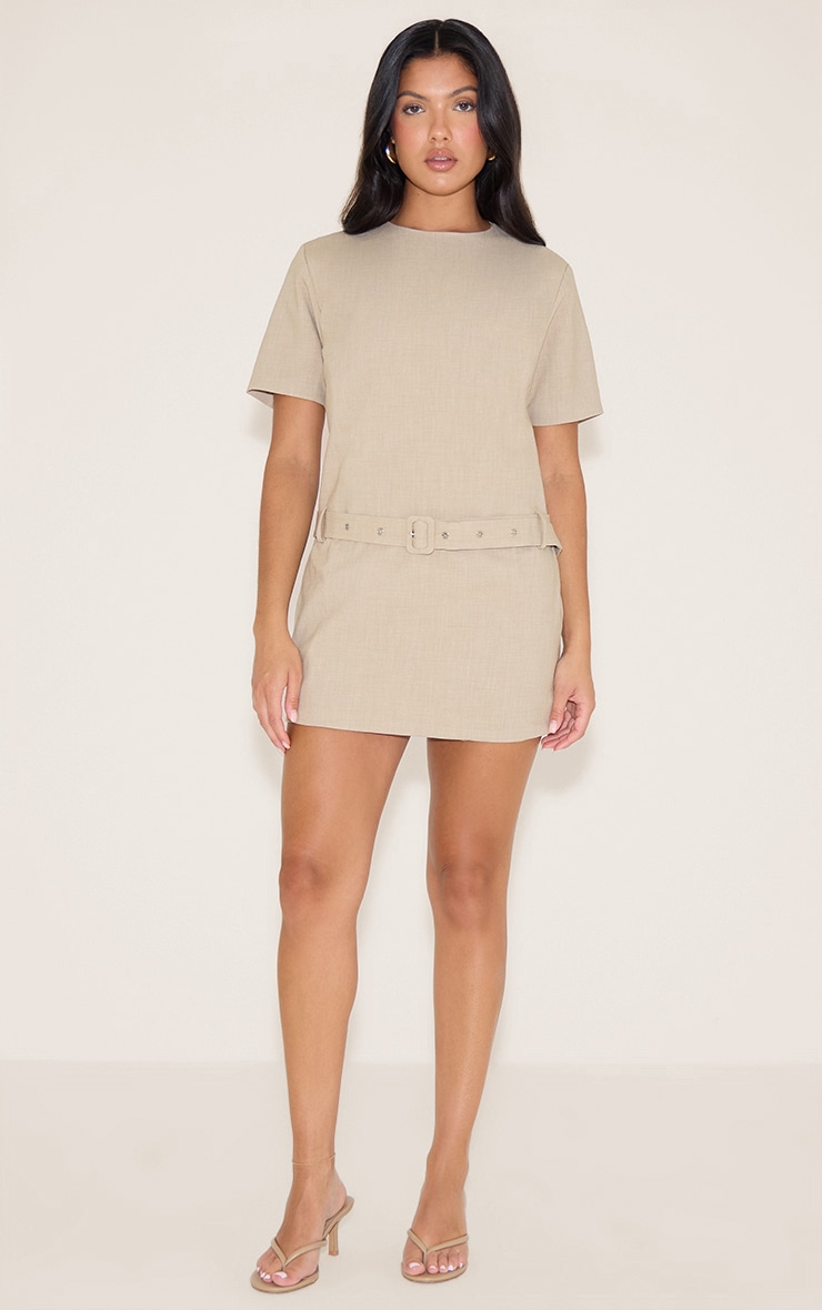Stone Woven Oversized Short Sleeve Belted Mini Dress image 3