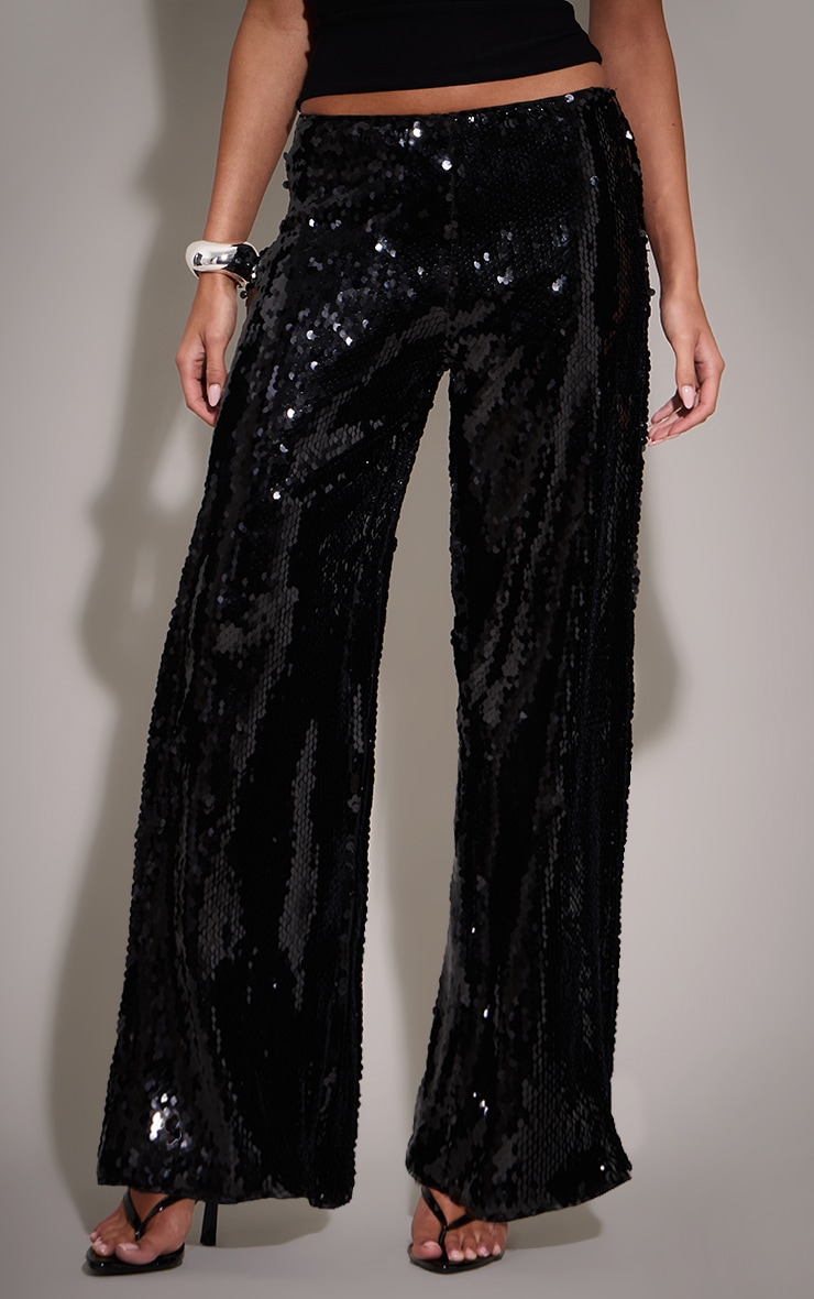 Black Sequin Wide Leg Floaty Pants image 2