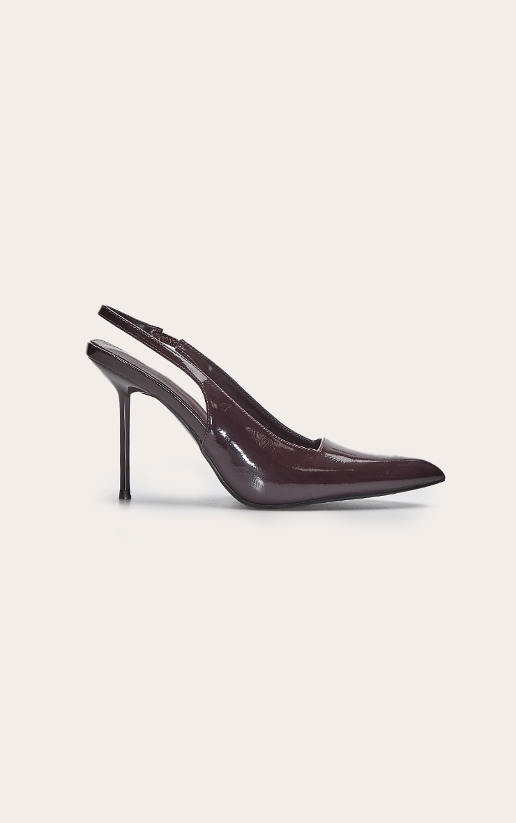 Burgundy Crinkle Heeled Sling Back Court Shoe image 2