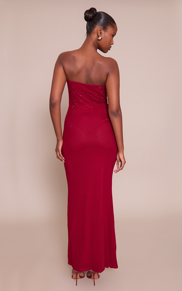 Robe bustier longue bordeaux à strass image 2