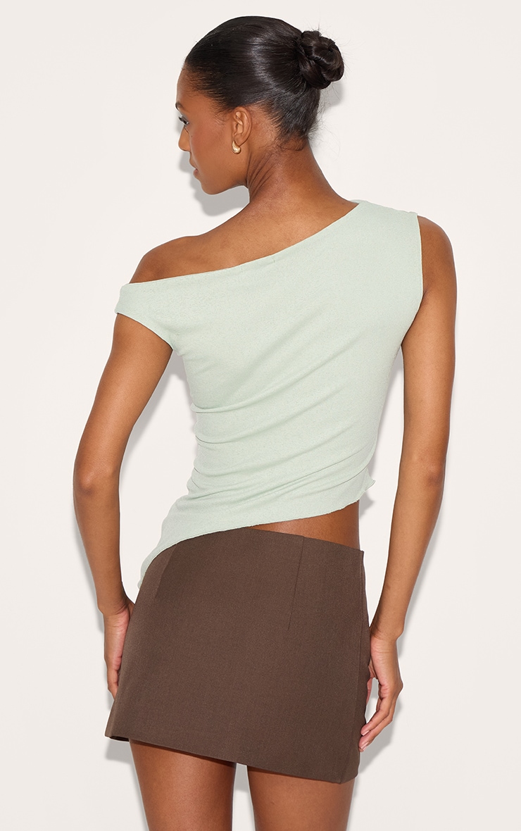 Sage Green Burnout Mesh Asymmetric Long Top image 2