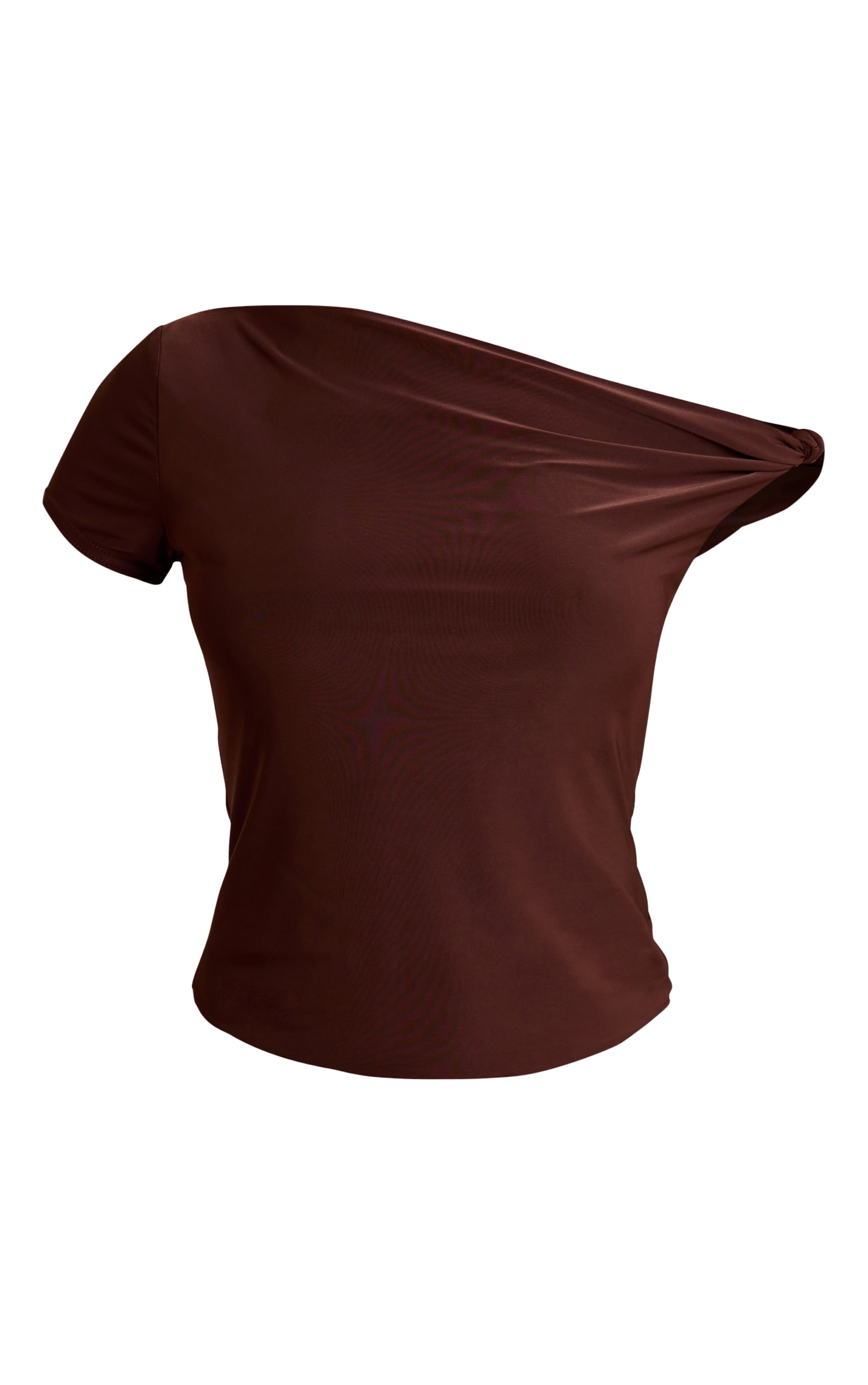 Dark Chocolate Double Layer Slinky Asymmetric Knot Detail Long Top  image 5