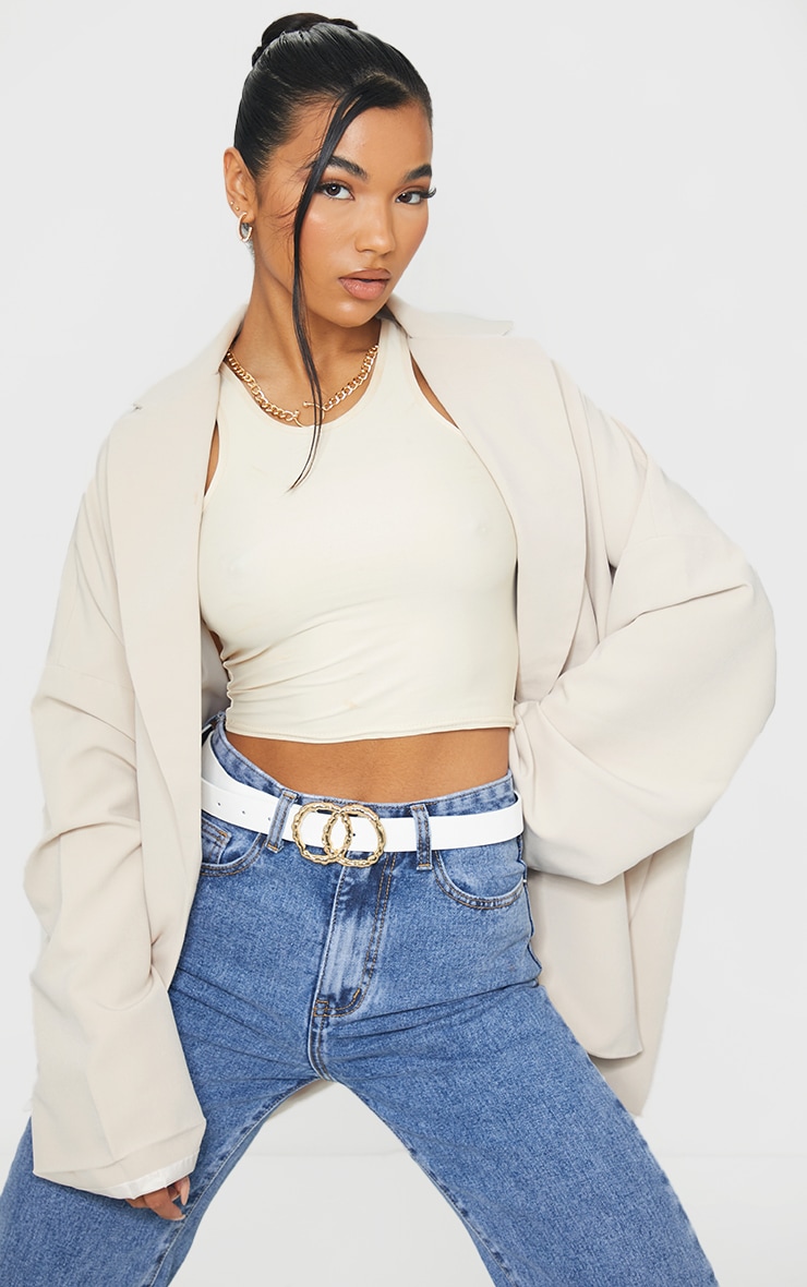 White Double Ring Buckle Belt