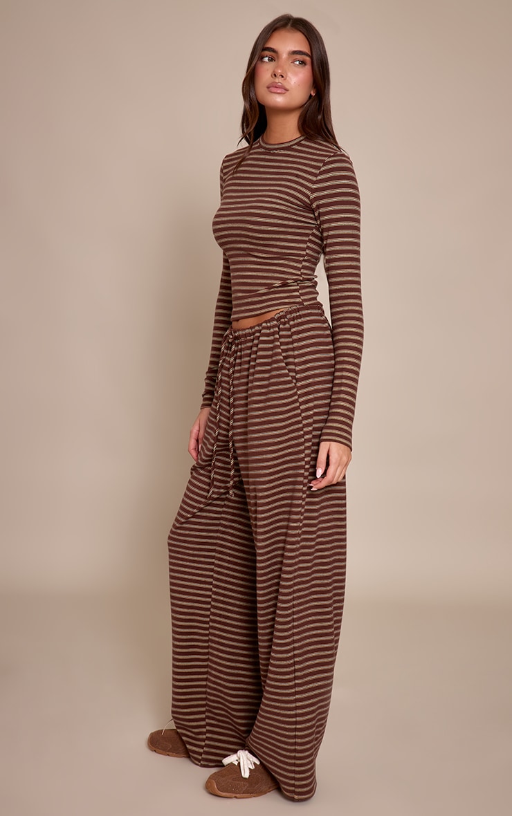 Chocolate Striped Soft Fleece Straight Leg Sweatpants image 2